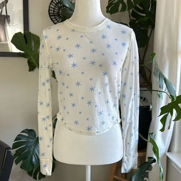 NWOT Free People Quilted Love Long Sleeves Snowflakes Ivory Top Crew Relaxed M - Picture 6 of 15